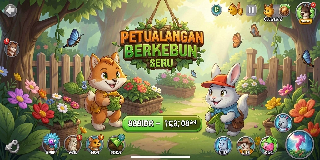 Tampilan gameplay 888IDR dengan aktivitas berkebun yang menarik.