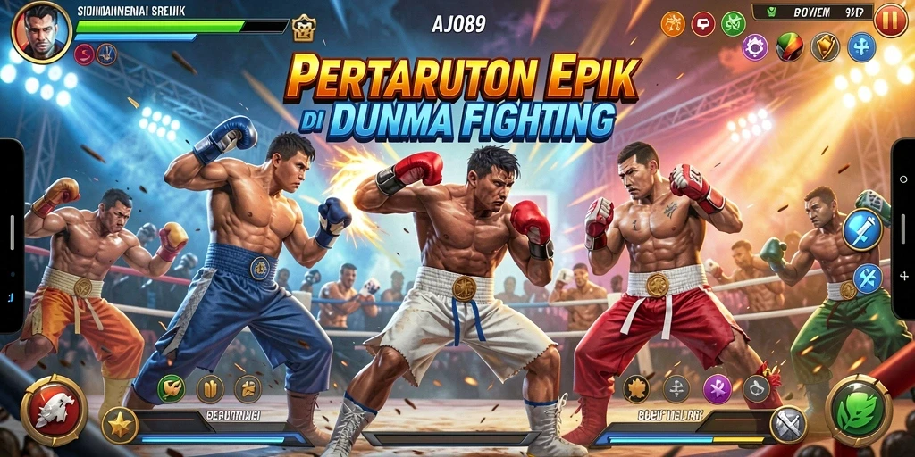 Gameplay AJO89 menampilkan aksi pertarungan seru antar karakter.