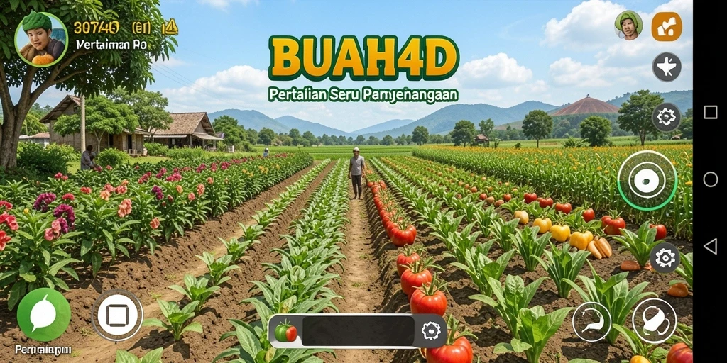 Tampilan gameplay BUAH4D yang menampilkan kebun buah yang indah.