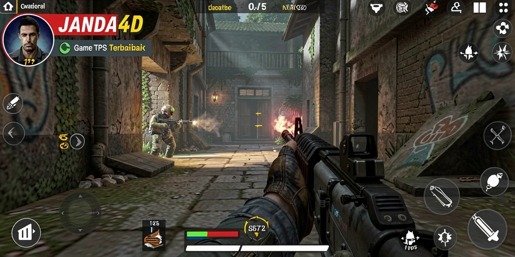 Tampilan gameplay seru JANDA4D dalam pertempuran TPS.
