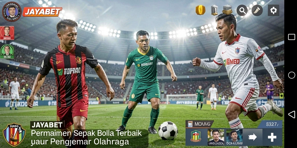 Screenshot gameplay JAYABET yang menampilkan aksi pertandingan sepak bola.