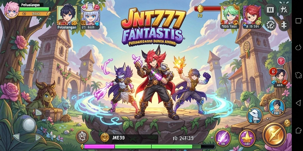 Tampilan menarik dari gameplay JNT777 dengan karakter anime yang dinamis.