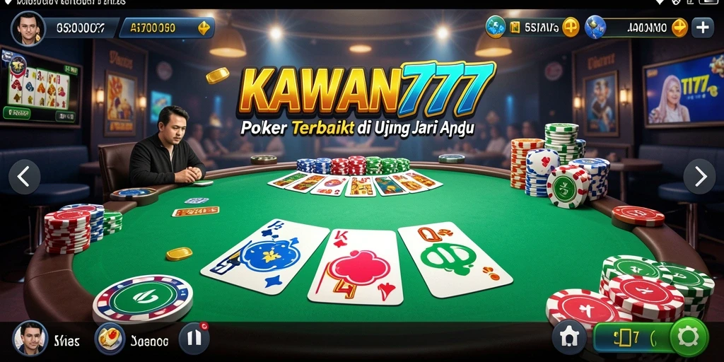 Screenshot gameplay KAWAN777 yang menampilkan suasana poker yang mendebarkan.