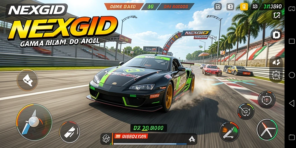 Tangkapan layar gameplay NEXGID yang menampilkan aksi balap yang mendebarkan.