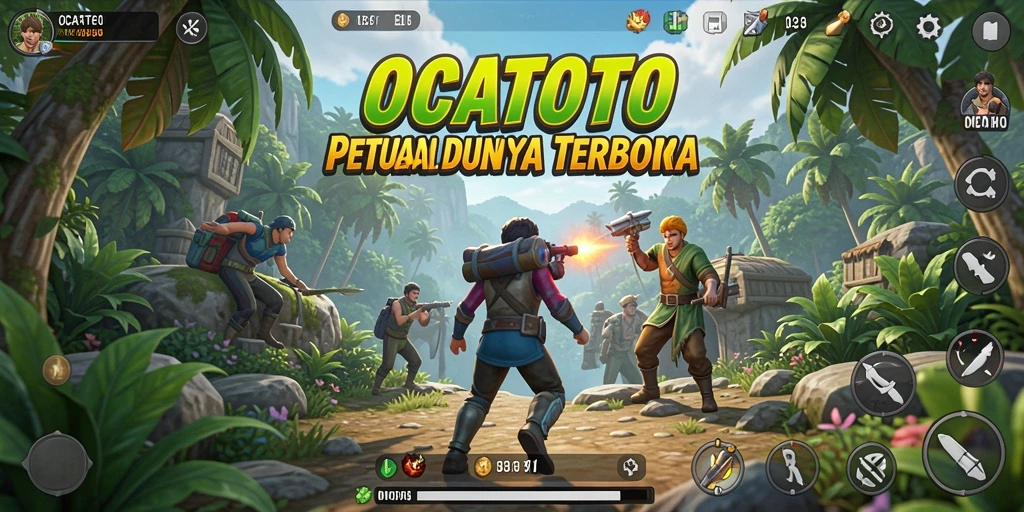 Tampilan gameplay OCATOTO yang menggambarkan petualangan di dunia terbuka.
