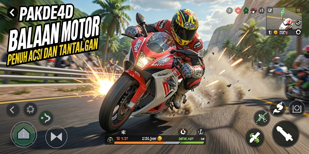 Gameplay menegangkan dalam balapan motor cepat.