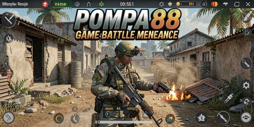 Screenshot POMPA88 menampilkan pertempuran intens dalam arena Battle Royale.