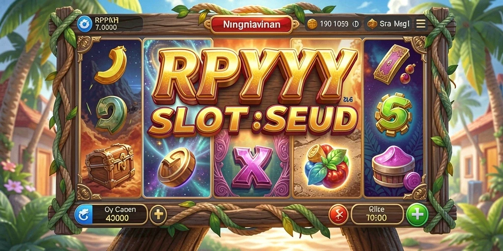 Screenshot gameplay RPYYY menampilkan mesin Slot dengan simbol yang berkilauan.