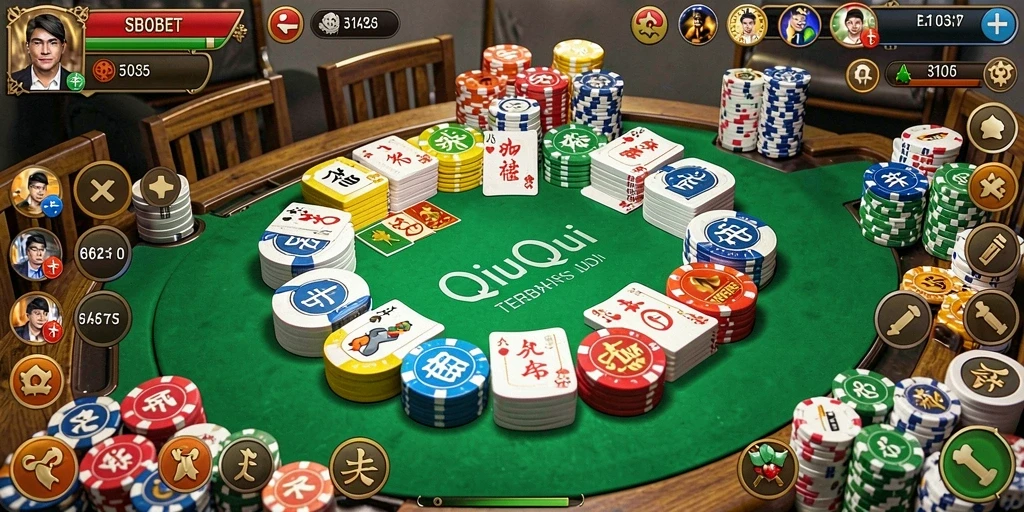 Screenshot utama SBOBET menampilkan gameplay QiuQiu yang seru.