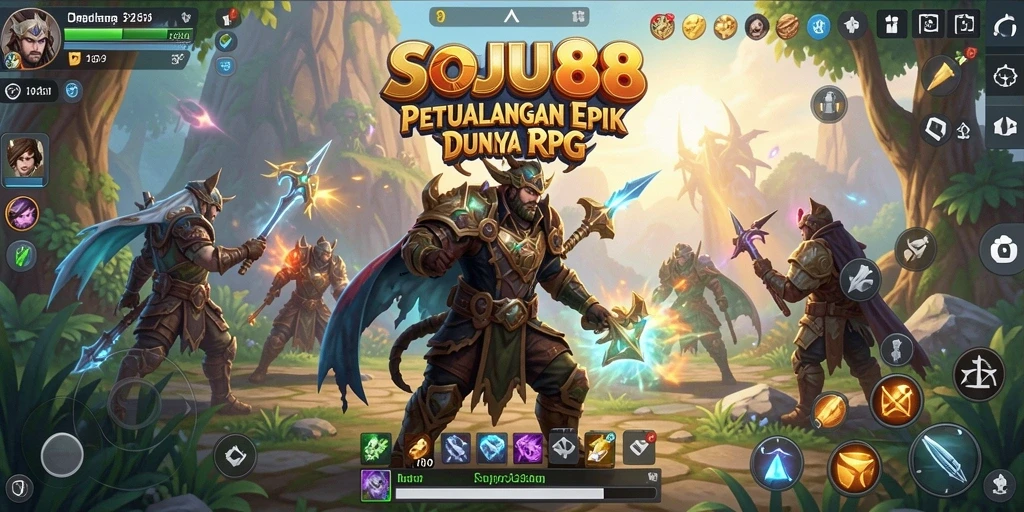 Screenshot utama SOJU88 menampilkan pertempuran epik dalam dunia RPG yang menawan.